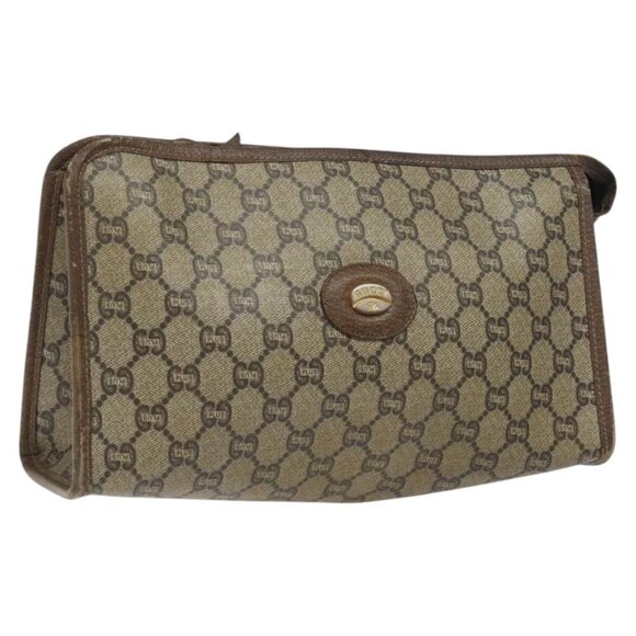 GUCCI GG Plus Supreme Clutch Bag PVC Beige Auth 106767 - Picture 1 of 16